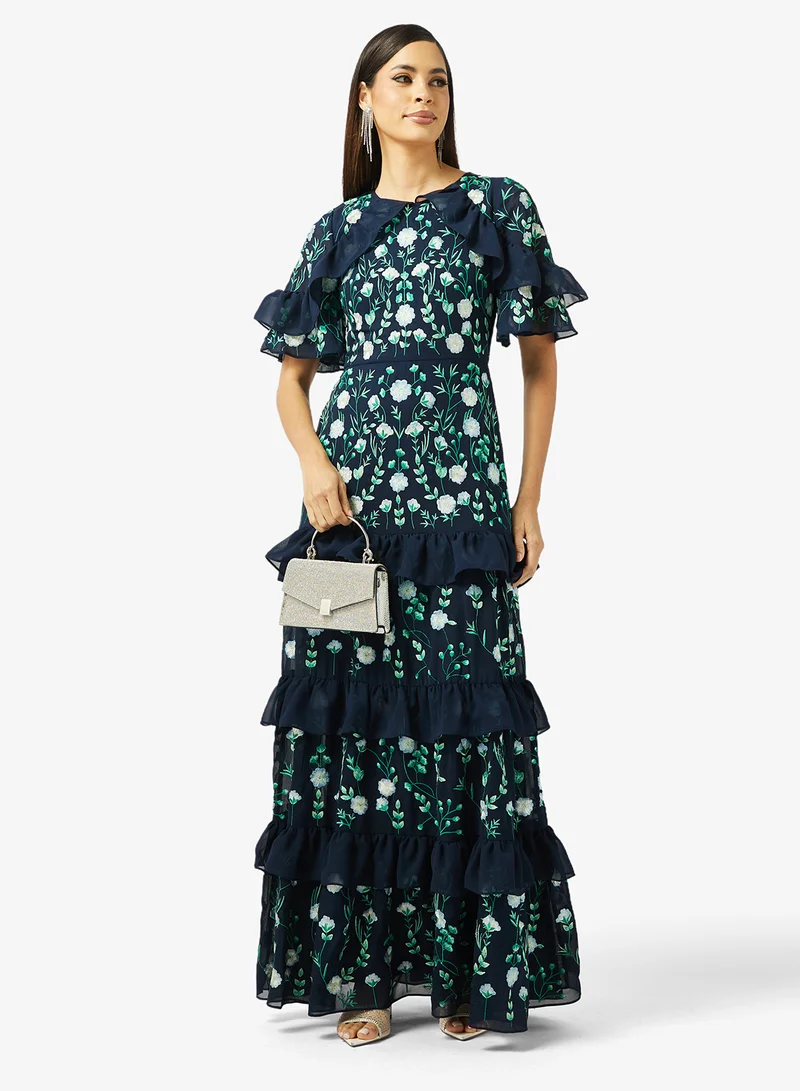 Frock And Frill  Sequin Ruffle Detailed Short Sleeve Maxi Dress for Women | Best Price UAE